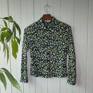 Dana Buchman green yellow camo print shirt S